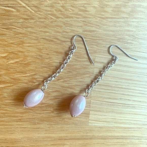 Pink and Silver Dangle Earrings - Picture 1 of 7